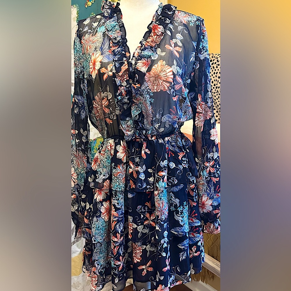 Ark nc floral pattern see-through dress